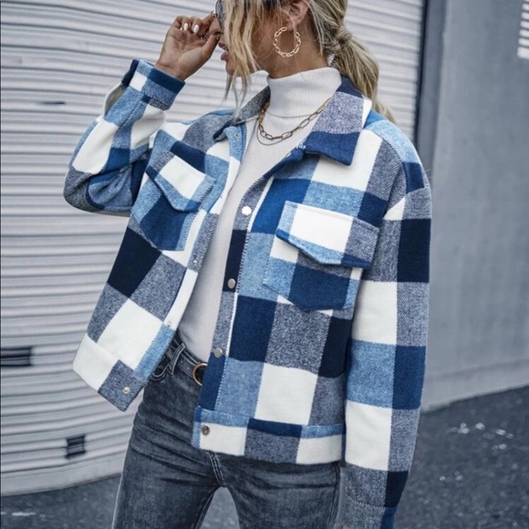 Jackets & Blazers - Plaid Coat Blue White